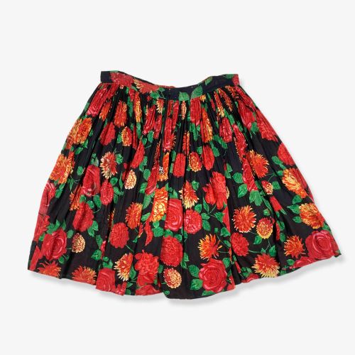 Vintage Floral Patterned Midi Skirt Black/Red 2XL