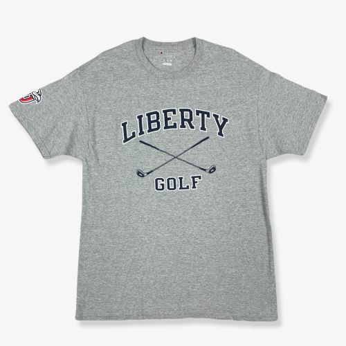 Vintage CHAMPION Liberty University Golf Graphic T-Shirt Grey Large