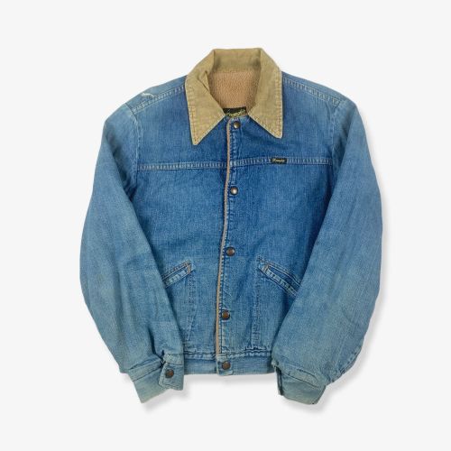 Vintage 70's WRANGLER Cord Collar Lined Denim Jacket Mid Blue Medium