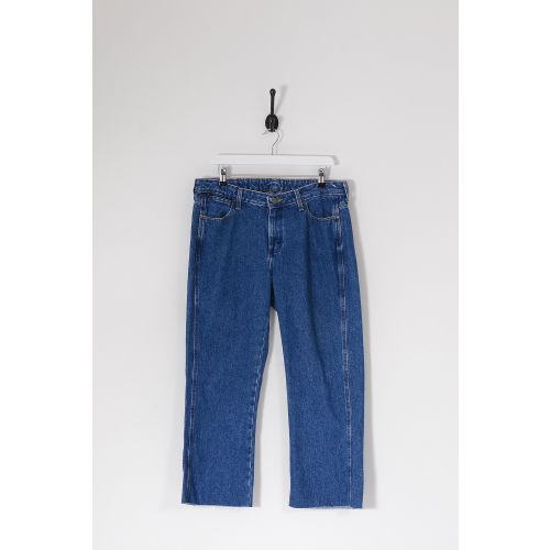 Vintage WRANGLER Raw Cut Loose Fit Boyfriend Jeans Dark Blue W35 L26