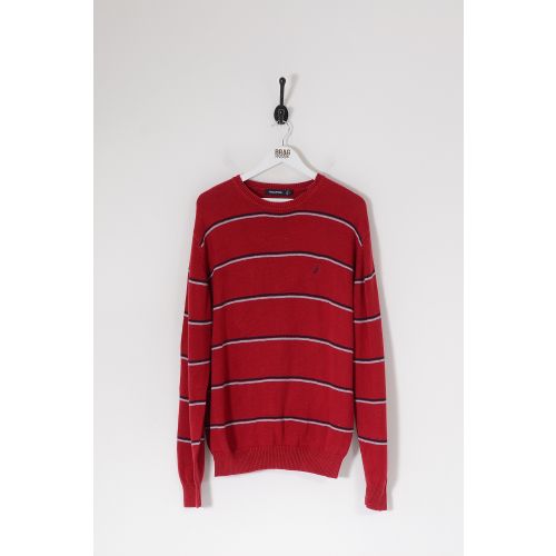 Vintage NAUTICA Crew Neck Striped Knit Jumper Red Large