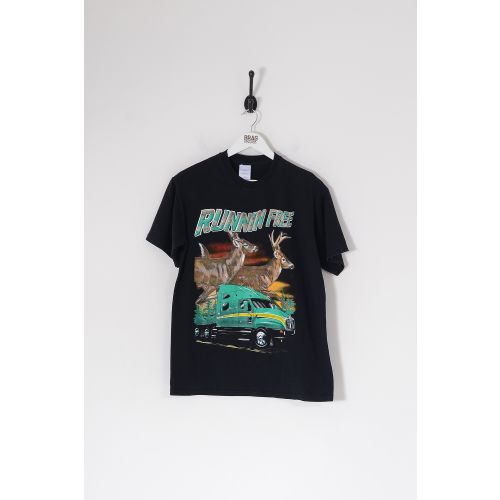 Vintage "Runnin Free" Deer Graphic T-Shirt Black Medium