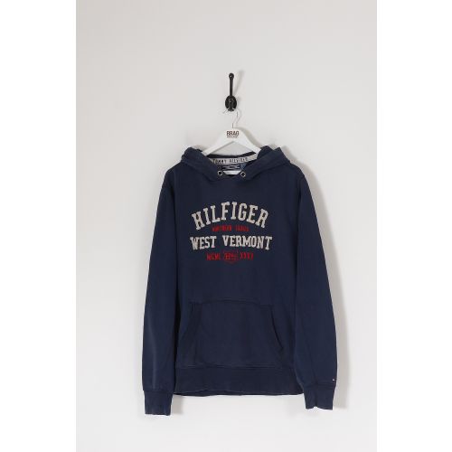 Vintage TOMMY HILFIGER Spellout Hoodie Navy Blue XL