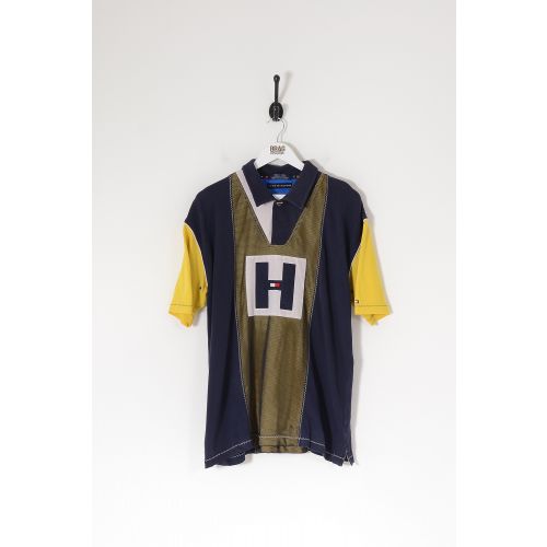 Vintage TOMMY HILFIGER Polo Shirt Navy Blue & Yellow XL