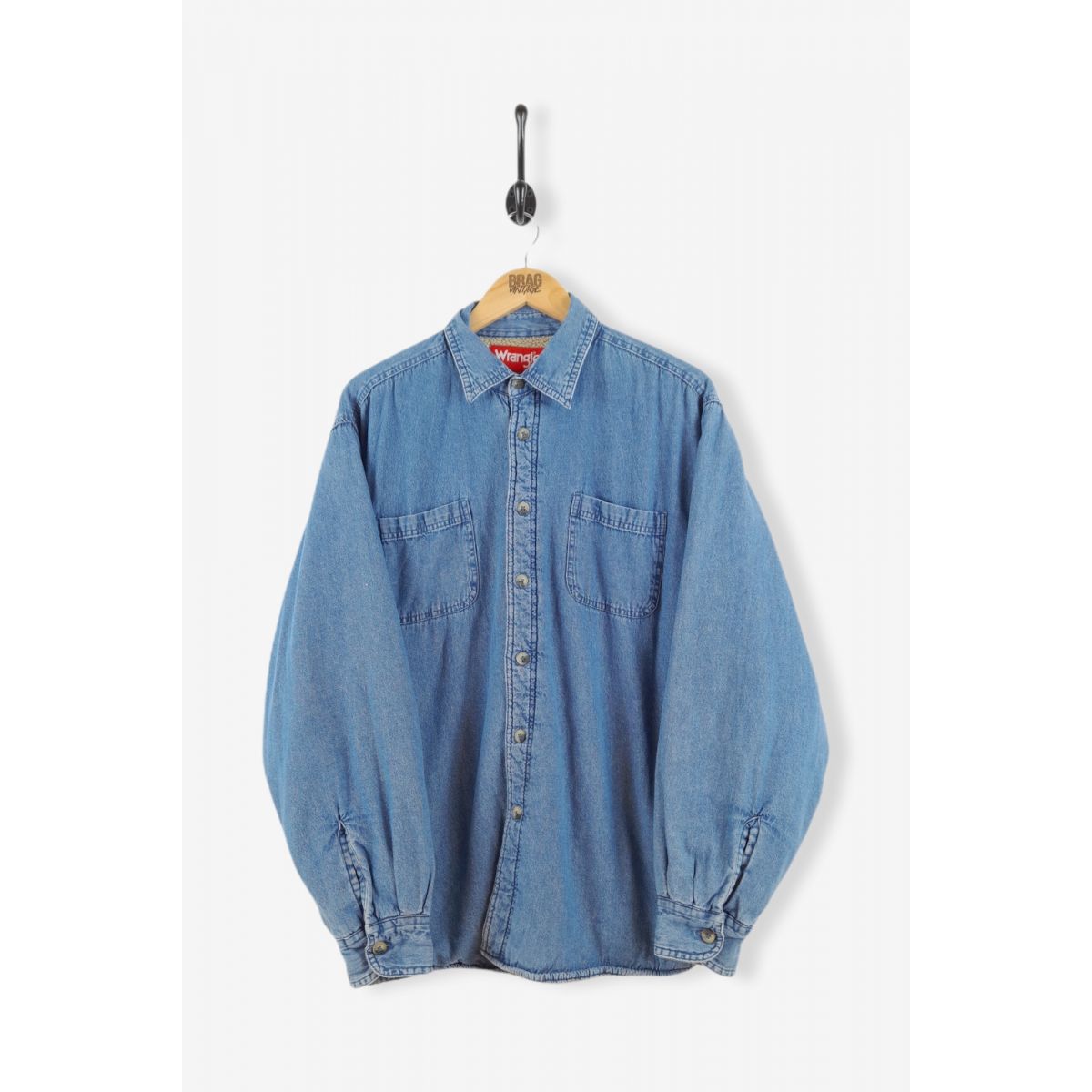 Vintage WRANGLER Fleece Lined Denim Shirt Mid Blue Large