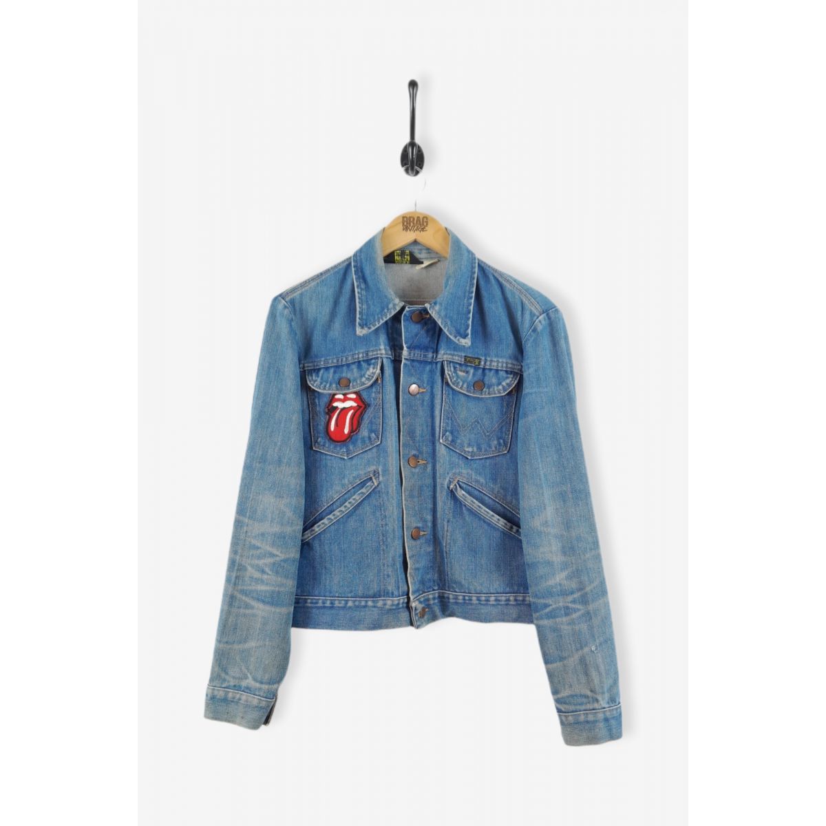 Vintage WRANGLER Rolling Stones Patch Denim Jacket Mid Blue Small