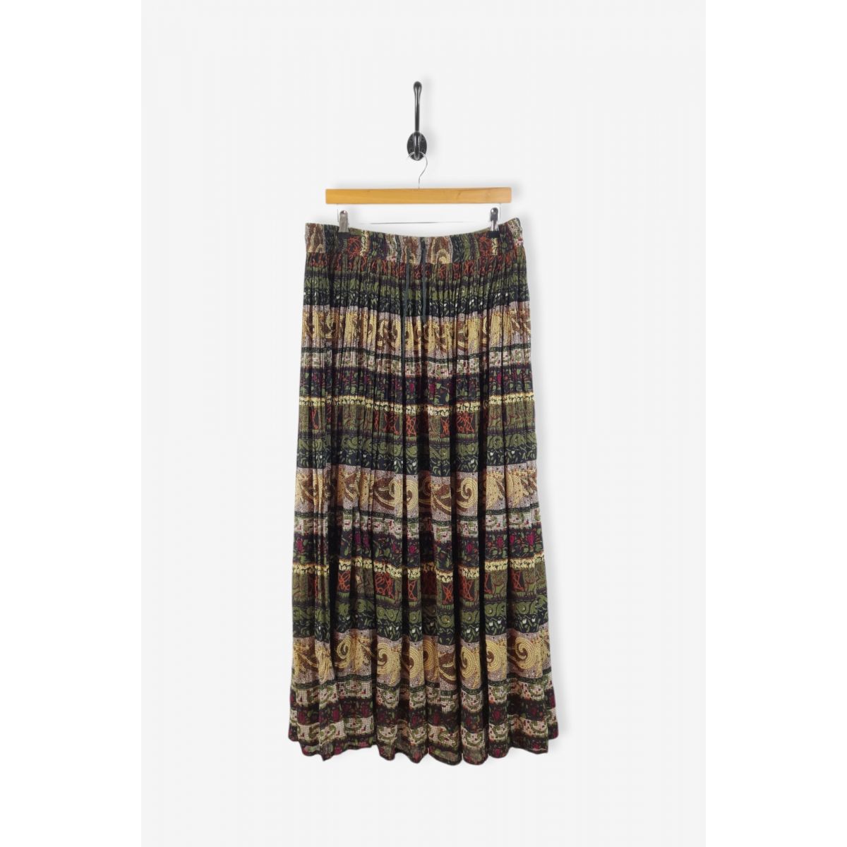 Vintage Boho Hippie-Style Patterned Maxi Skirt Green XL