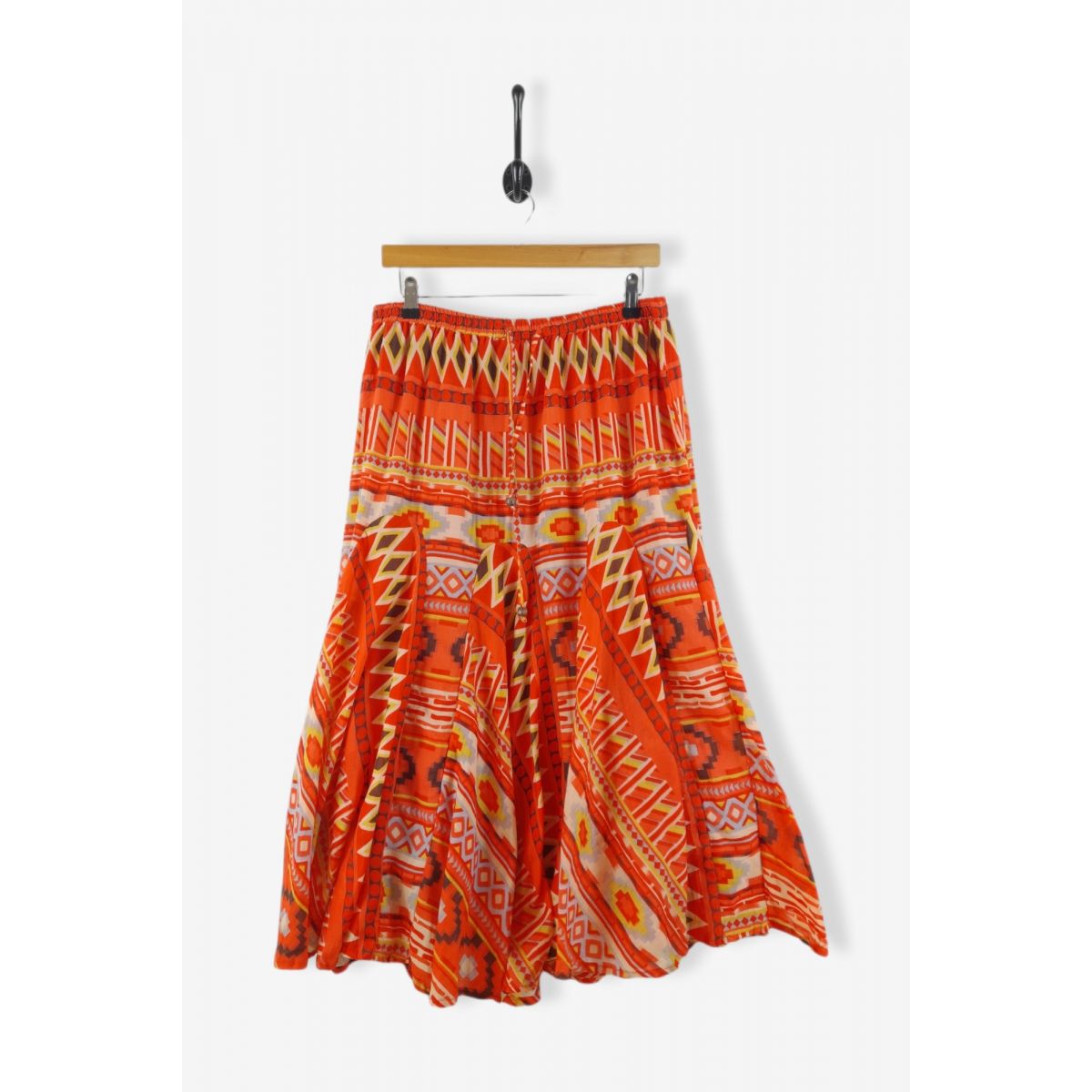 Vintage Boho Hippie-Style Patterned Midi Skirt Orange Large