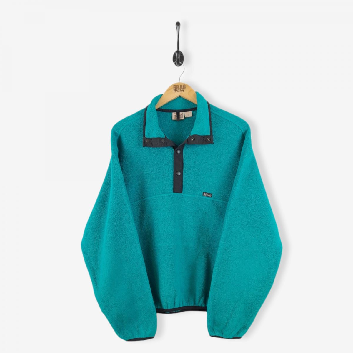 Vintage WOOLRICH Button Neck Pullover Fleece Jacket Turquoise Medium