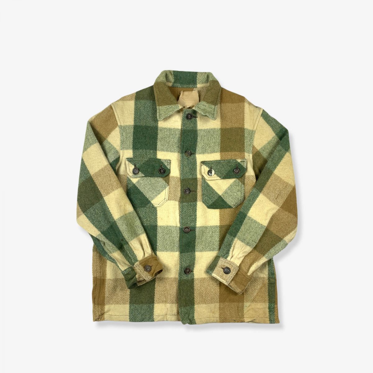 Vintage 60's Check Woollen Overshirt Green/Beige Medium | Vintage ...