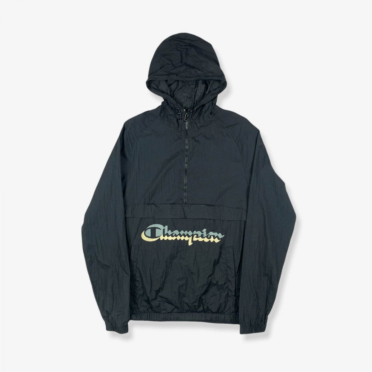 CHAMPION Black Hooded | Zip Vintage Online Vintage Jacket Medium 1/4 Windbreaker