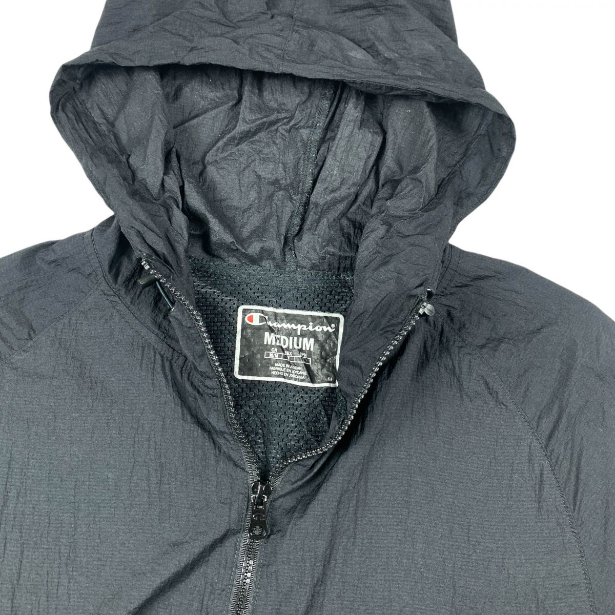 Vintage CHAMPION Hooded 1/4 Zip Windbreaker Jacket Black Medium | Vintage  Online