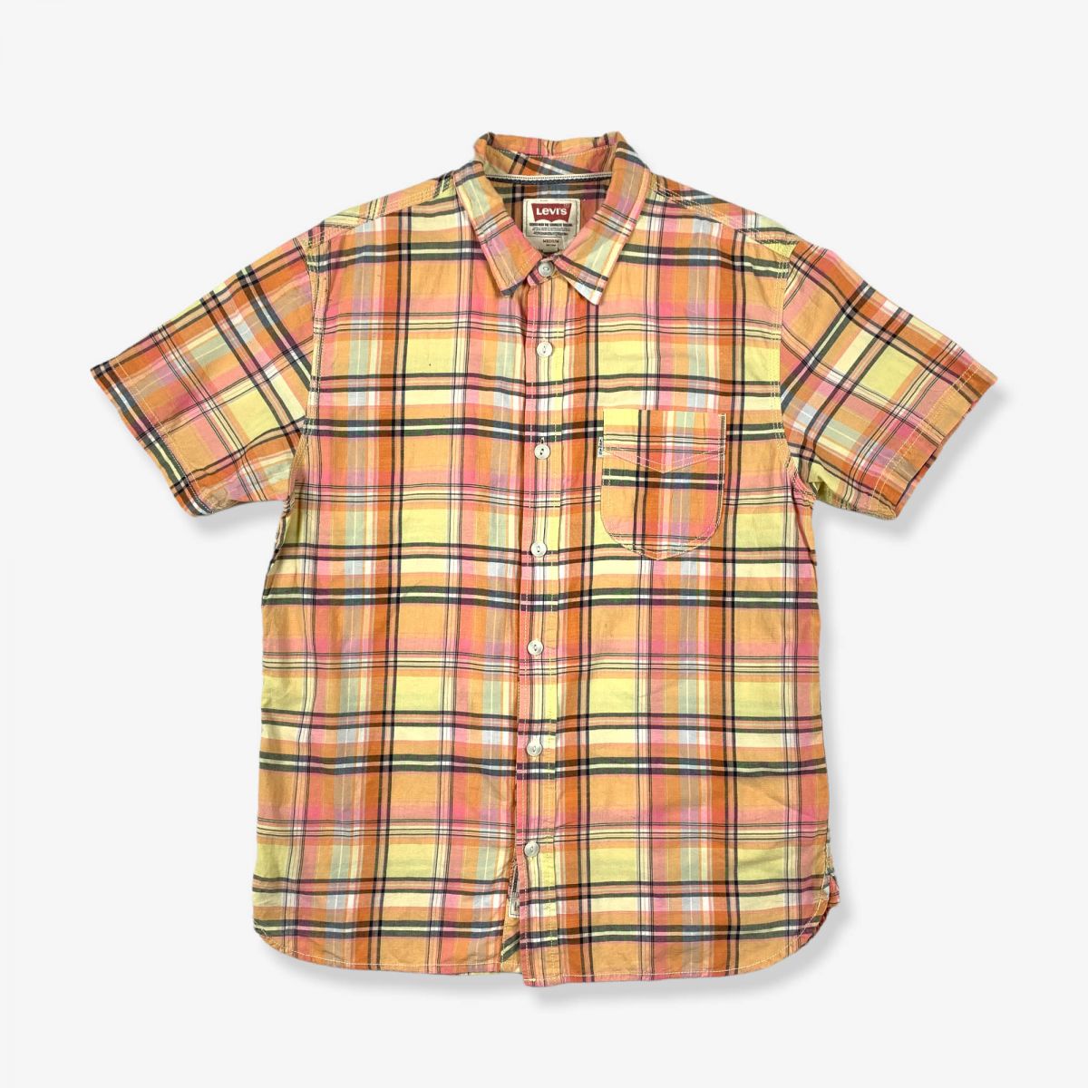 Vintage LEVI'S Short Sleeve Check Shirt Orange/Yellow Medium | Vintage ...