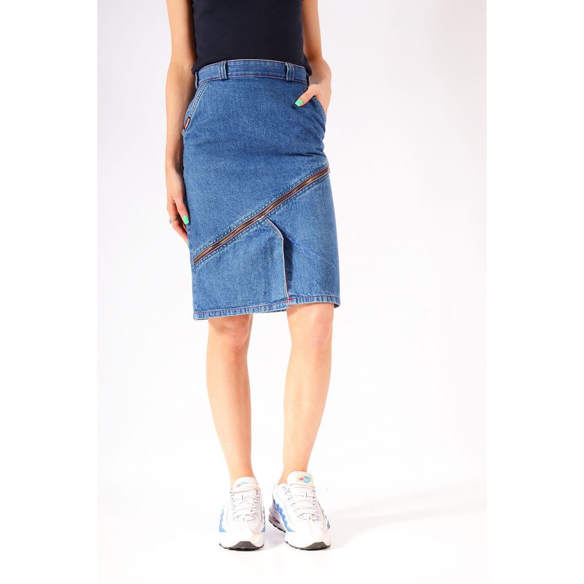 Denim Pencil Skirt Mid Blue W24
