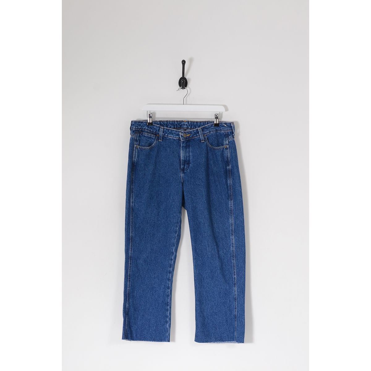 Vintage WRANGLER Raw Cut Loose Fit Boyfriend Jeans Dark Blue W35 L26