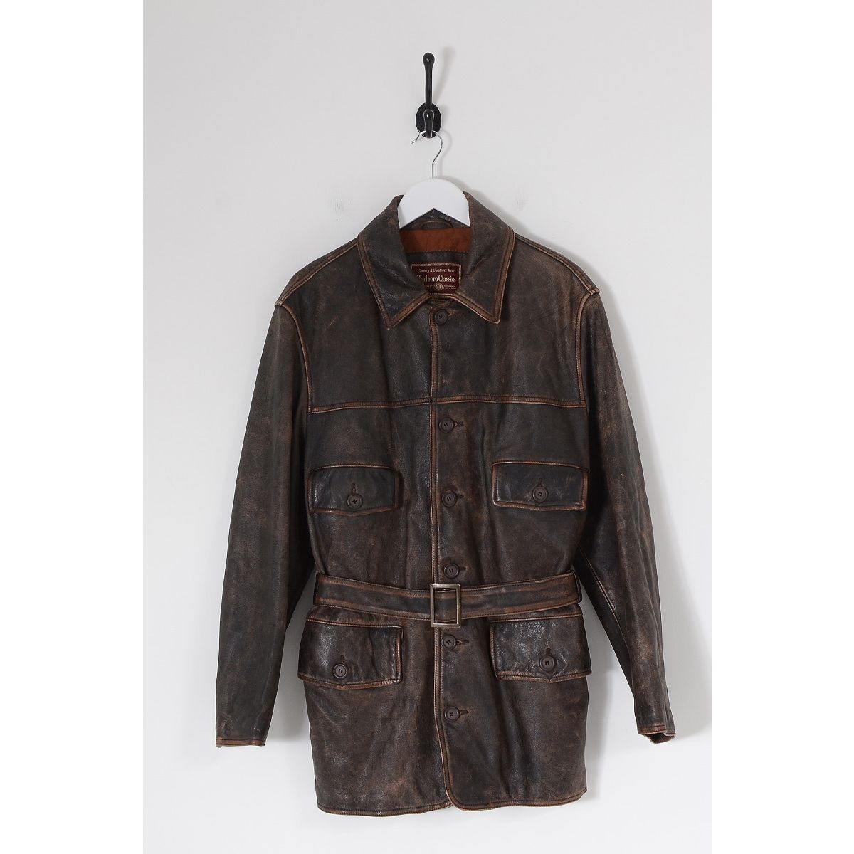 Marlboro Classics Leather Jacket vintage 80s brown motorcycle blazer jacket  outerwear men gift idea men leather jacket clothing size large