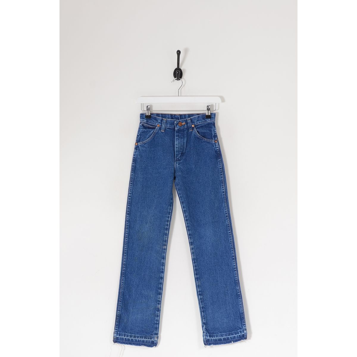 Vintage WRANGLER Raw Cut Hem Straight Leg Mom Jeans Dark Blue W24 L29
