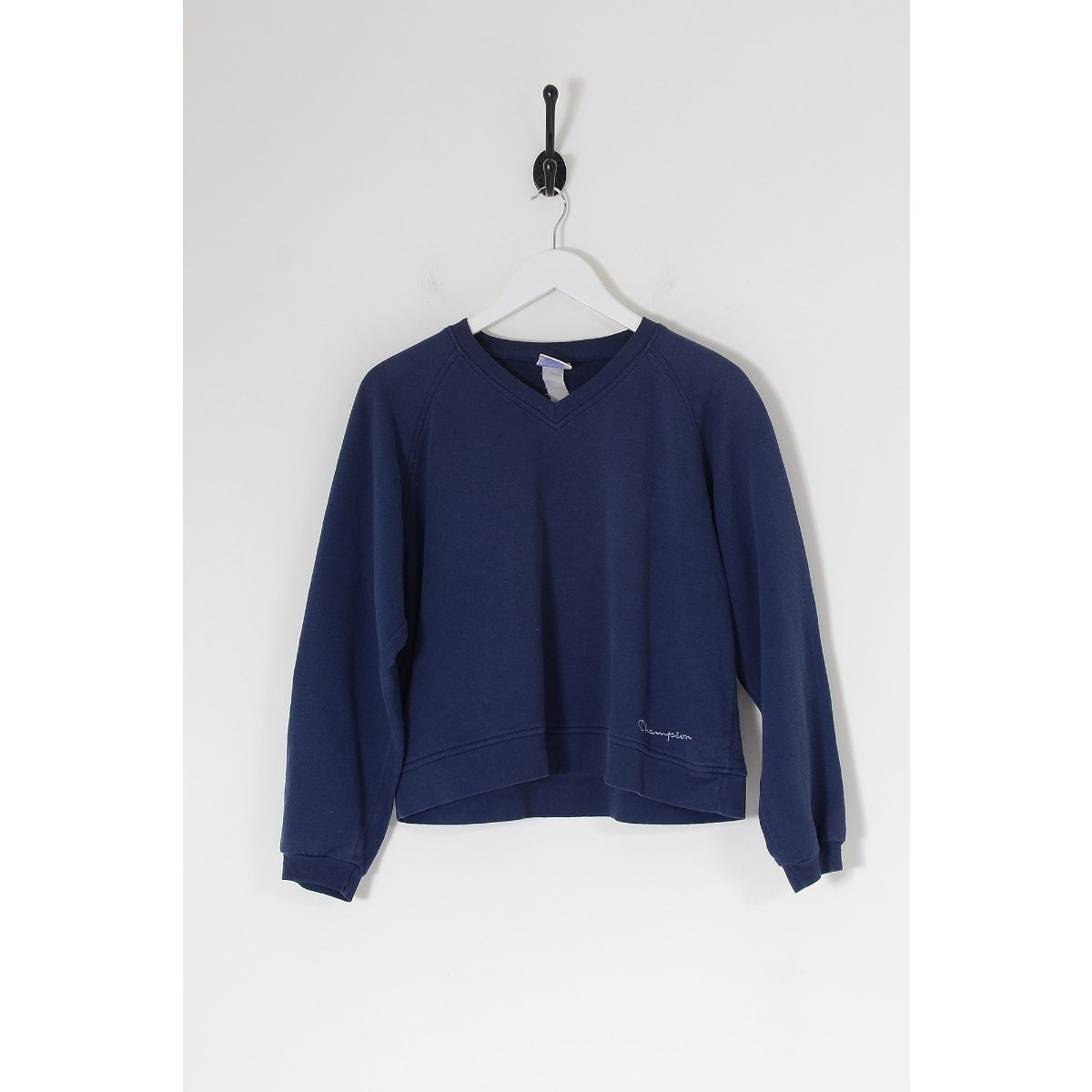 Vintage CHAMPION Cropped Sweatshirt Navy Blue Medium