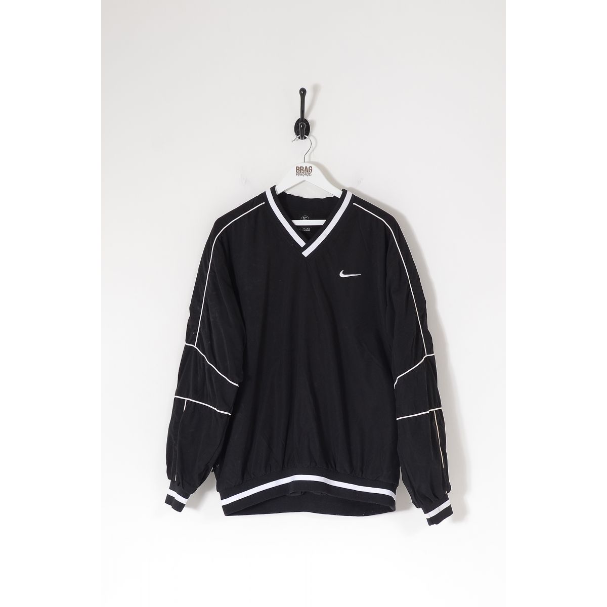 Vintage NIKE V-Neck Pullover Sports Jacket Black Large