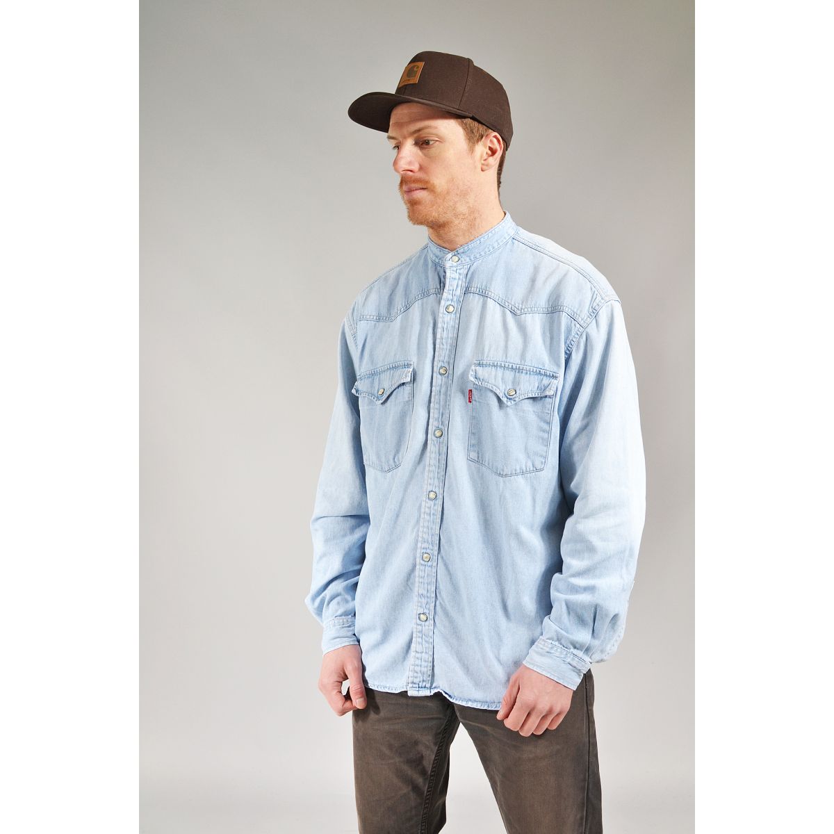 Pale Blue Grandad Collar Denim Shirt | New Look