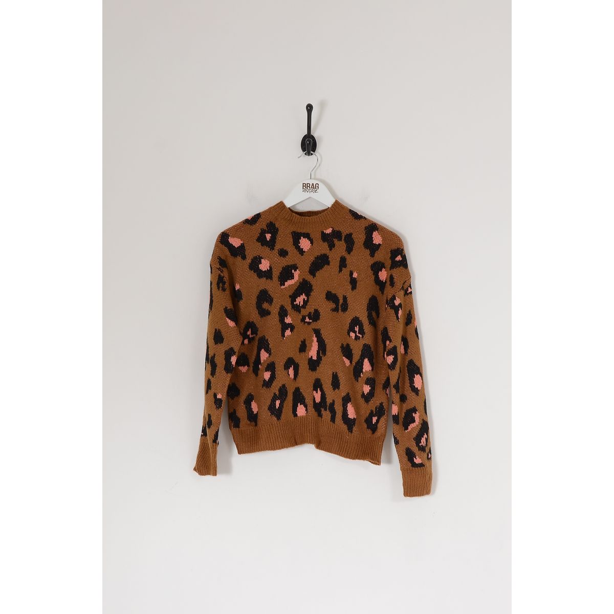 Vintage Leopard Print Knit Jumper Brown Small