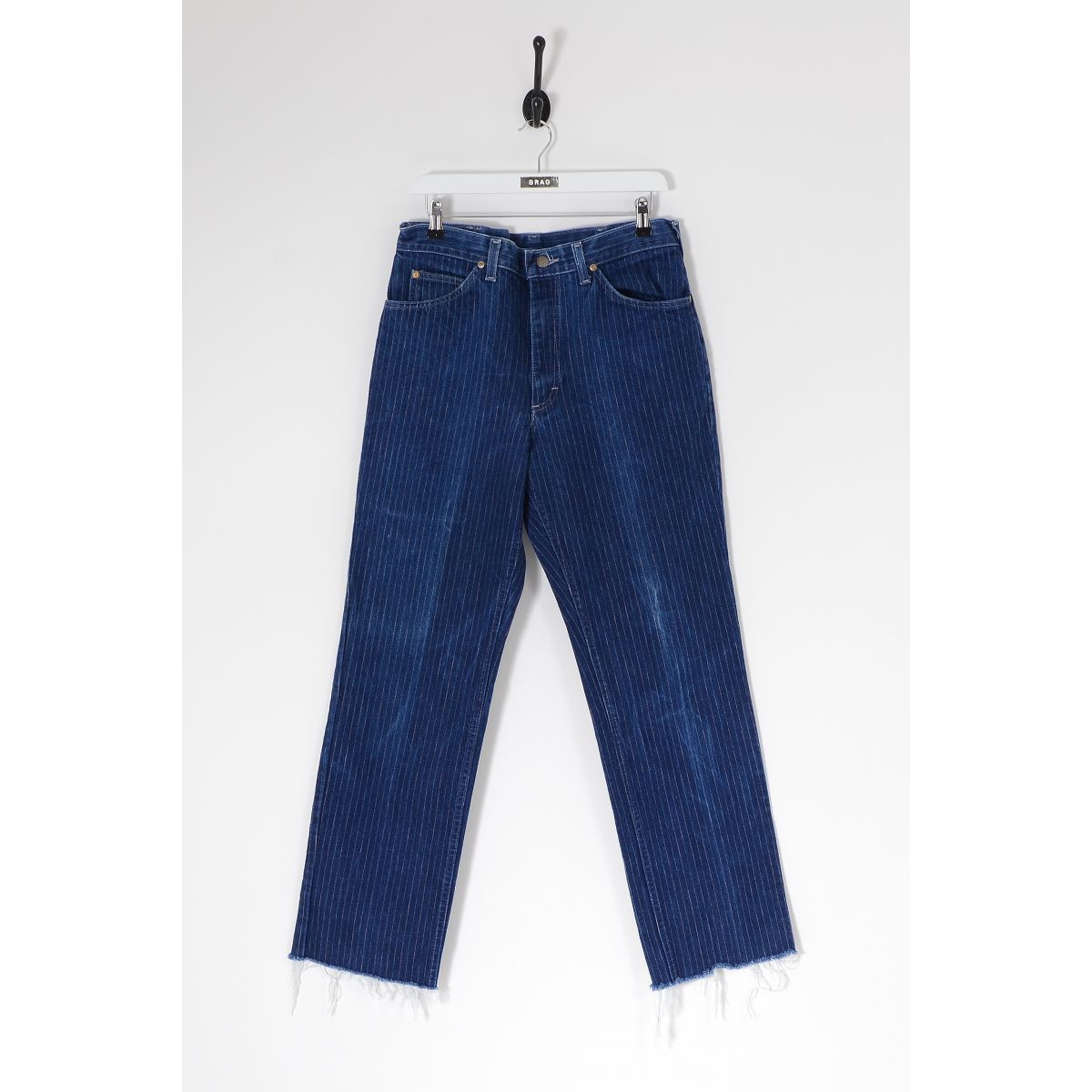 Vintage LEE Raw Cut Pinstripe Straight Leg Jeans Dark Blue W32 L30