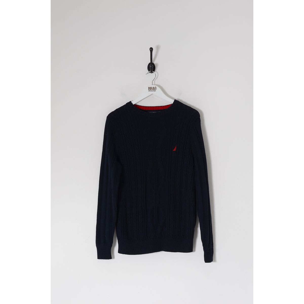 Vintage NAUTICA Oversized Crew Neck Cable Knit Jumper Black Small