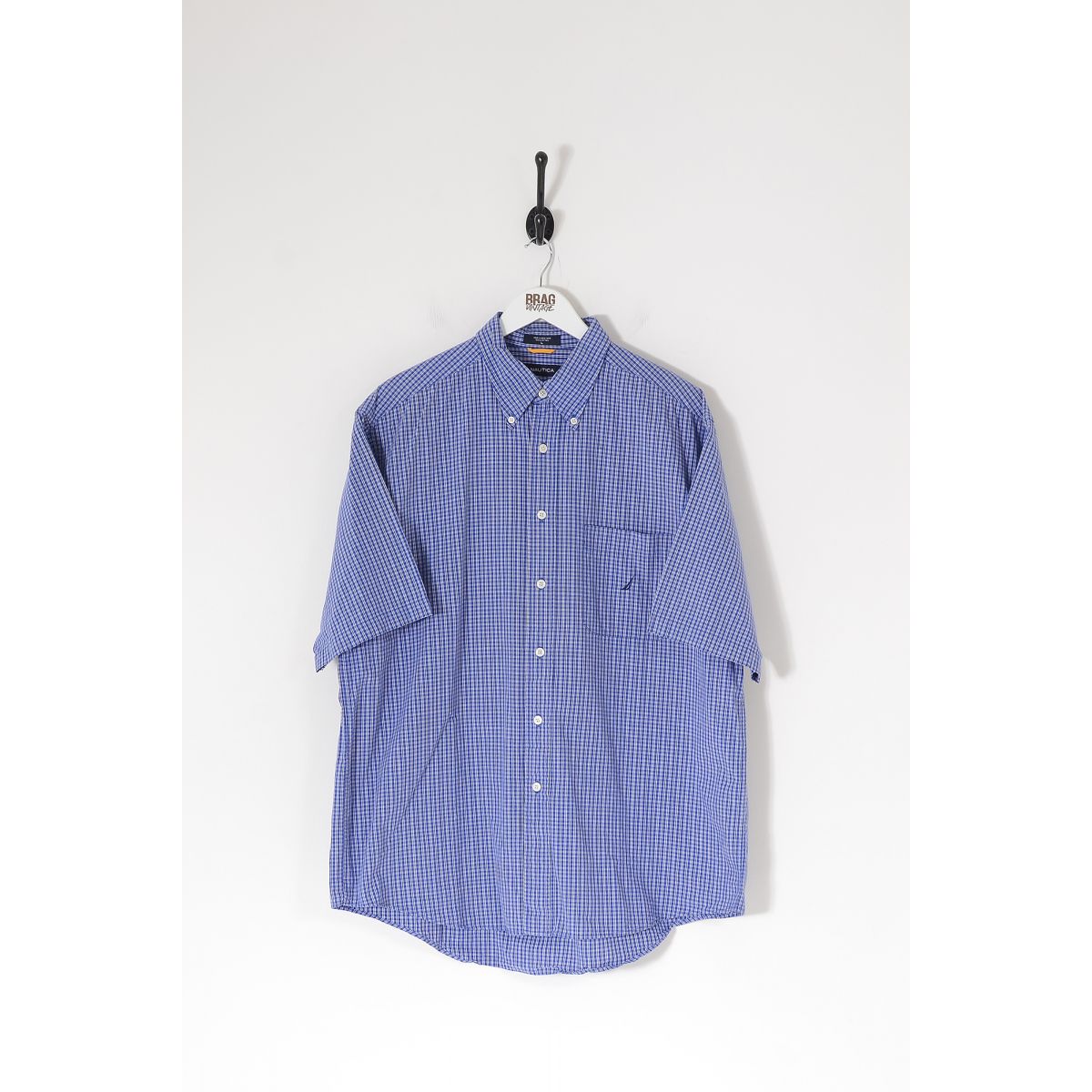 Vintage NAUTICA Short Sleeve Checked Shirt Blue Large