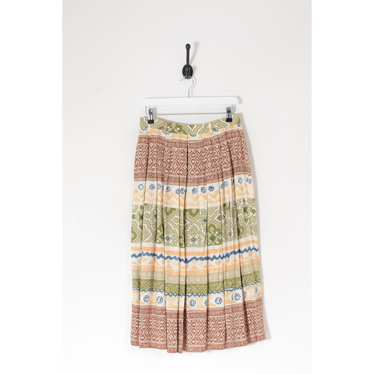 Vintage Pleated Patterned Boho Midi Skirt Multicolour W29