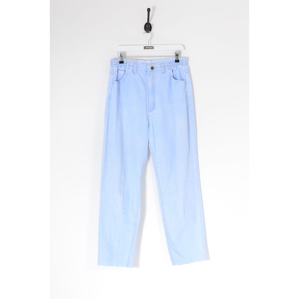 Vintage LEE Raw Hem Elastic Waist Mom Jeans Pale Blue W30 L28