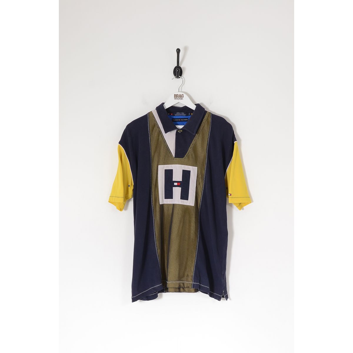 Vintage TOMMY HILFIGER Polo Shirt Navy Blue & Yellow XL